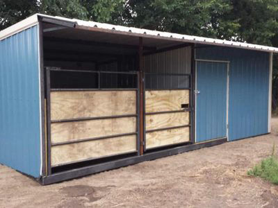 12ft X 24ft Open Front Shed, Plywood Sheeted Gates, Tack Room, Optional Storm Awning