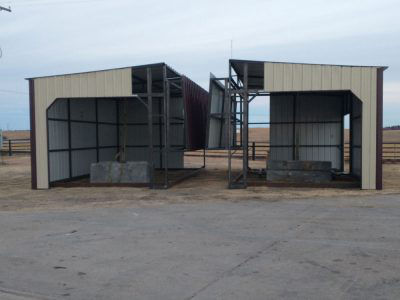 3 Door Garage, Folded Roof Sections Lift Up And Connect In The Middle With Additional Sheeting On The Back Wall